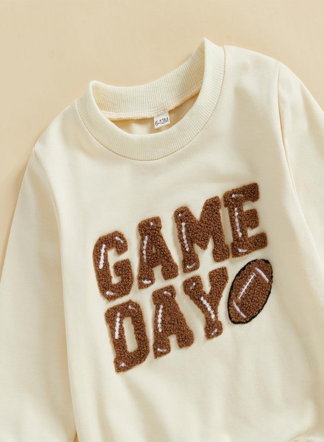 Lenjindjer Toddler Baby Girl Football Outfits Game Day Embroidery Long Sleeve Sweatshirt Sequin Tutu Skirts 2Pcs Fall Clothes (Beige, 3-4T) - Image 5