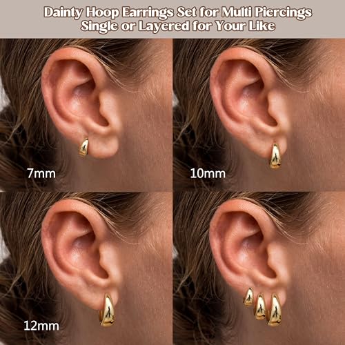 Besteel 3Pairs 14K Gold Plated Hoop Earrings Set for Women Chunky Earring Silver Plated Hypoallergenic Small Huggie Hoops Lightweight Tiny Thick Trendy Hoop Earrings Stacks for Multiple Piercing(14k gold plated) - Image 4