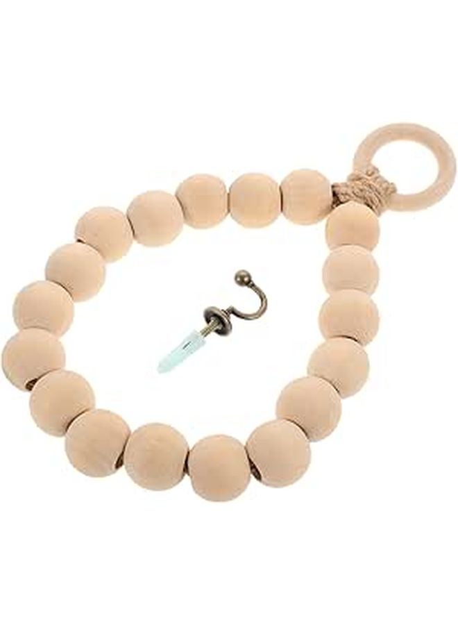 Natural Wood Bead Towel Hanger Hand Towel Ring with Jute Rope 20cm - Image 1