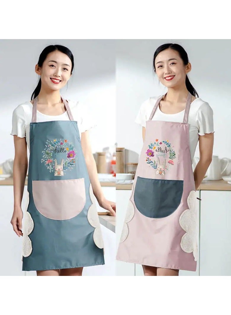 Women Kitchen Apron with Hand Wipe Pockets，Big Pocket,Hand-wiping, Waterproof for Cooking Baking - Image 1