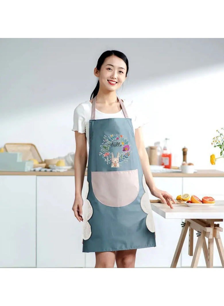 Women Kitchen Apron with Hand Wipe Pockets，Big Pocket,Hand-wiping, Waterproof for Cooking Baking - Image 3