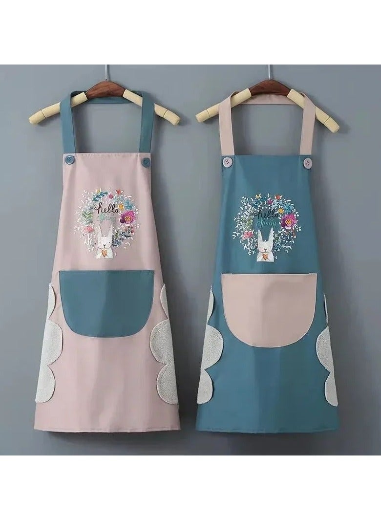 Women Kitchen Apron with Hand Wipe Pockets，Big Pocket,Hand-wiping, Waterproof for Cooking Baking - Image 5