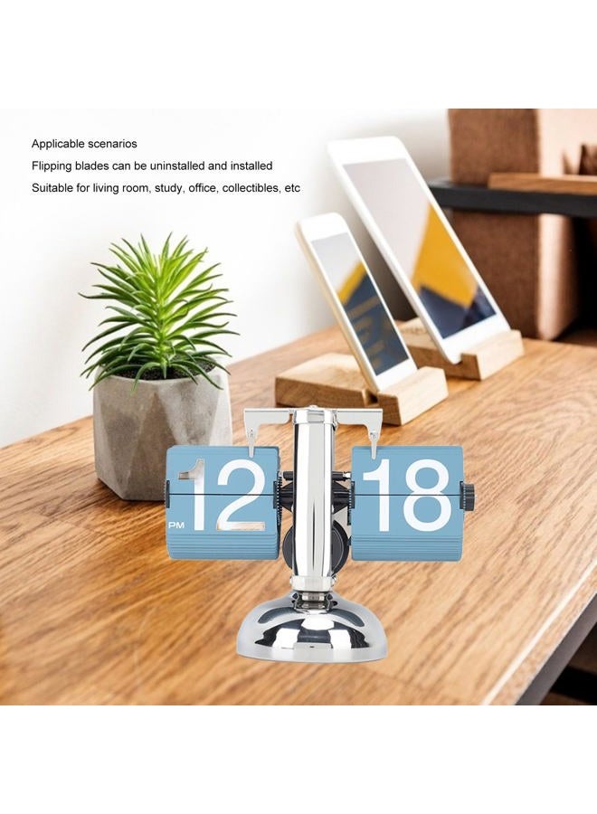 Bewinner Retro Digital Flip Down , Auto Mechanical Flip Desk 304 Stainless Steel, 12 Hours Vintage Table for Home Office Christmas Decor (Single Leg Blue) - Image 2