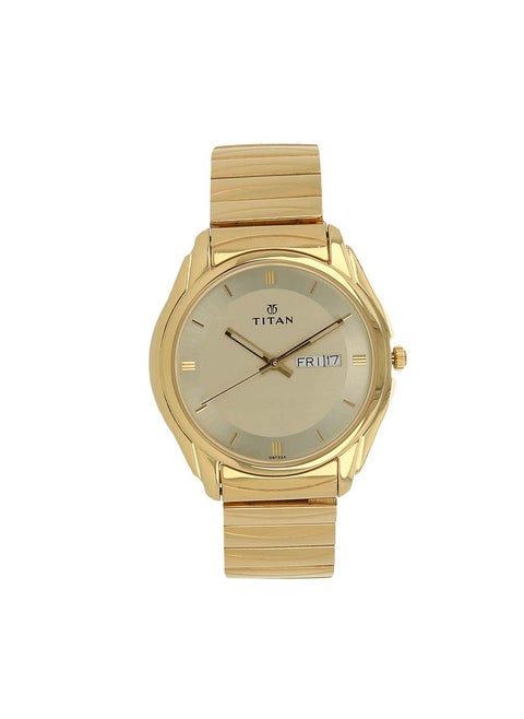 Titan Quartz Analog with Day and Date Champagne Dial Stainless Steel Strap Watch for Men