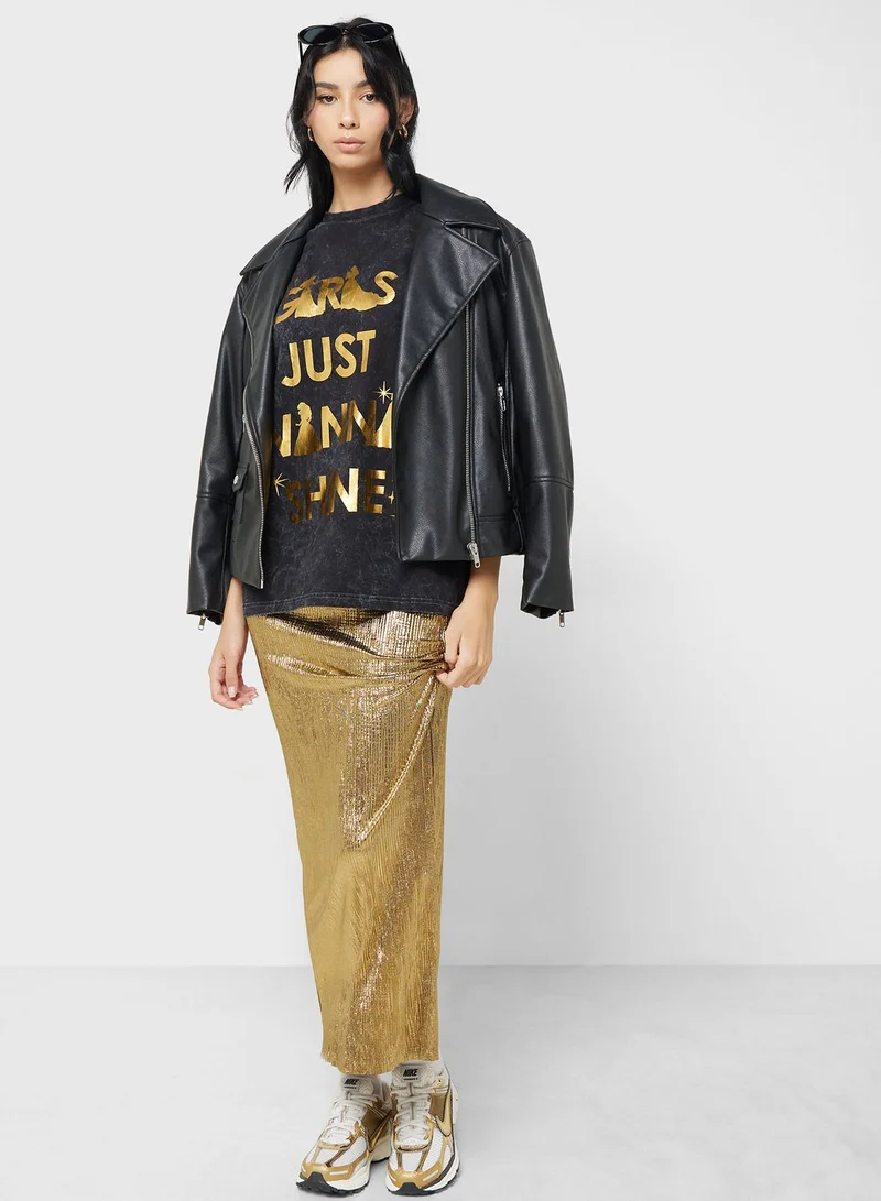 ديزني Princess Oversize Acid Wash Slogan T-Shirt