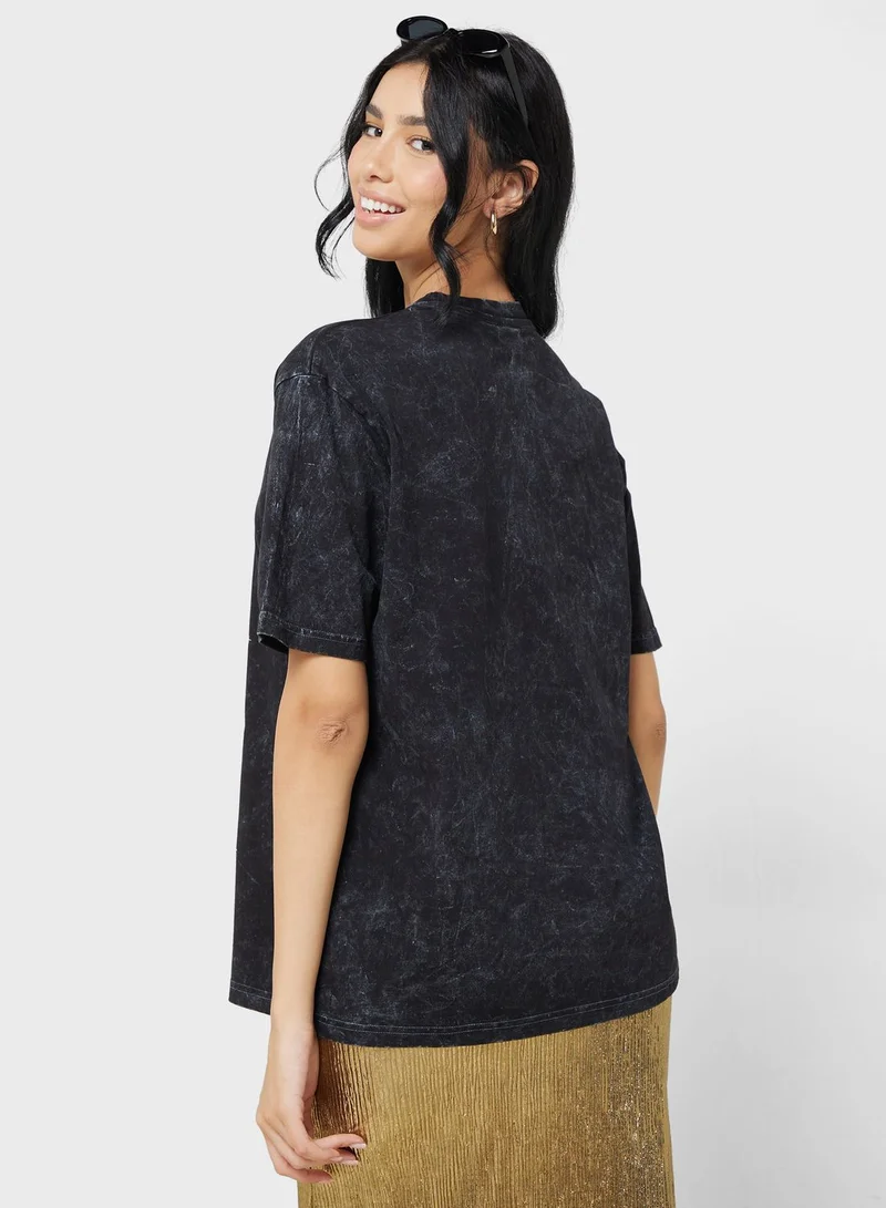 ديزني Princess Oversize Acid Wash Slogan T-Shirt