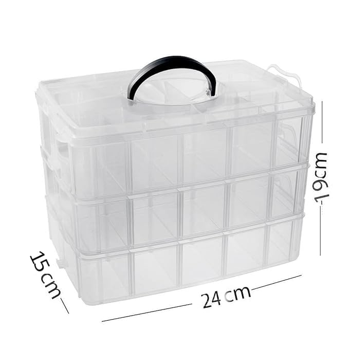 GOVINDGOPAL Plastic Transparent Earring Storage Box 3 Layer with 30 Grid Portable Jewelry Craft Accessories Box Collapsible and Removable Dividers 30 Grid - Image 2