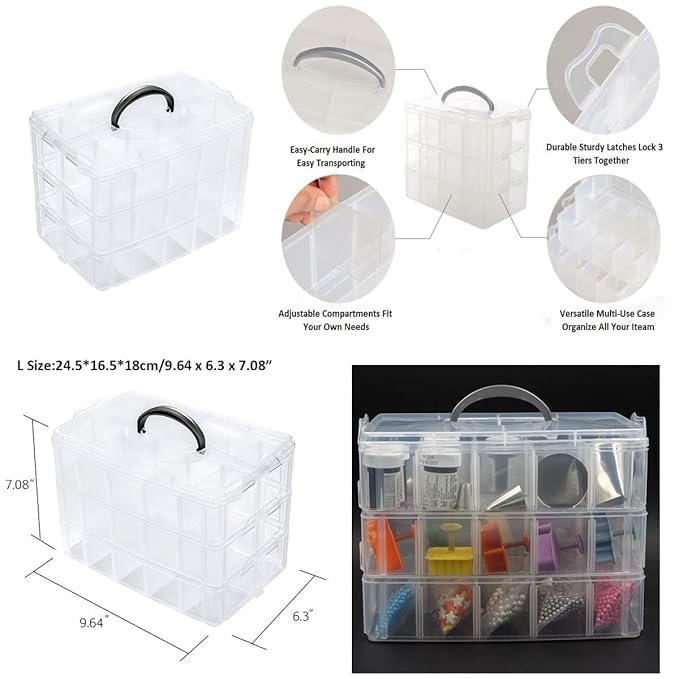 GOVINDGOPAL Plastic Transparent Earring Storage Box 3 Layer with 30 Grid Portable Jewelry Craft Accessories Box Collapsible and Removable Dividers 30 Grid - Image 4