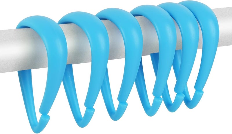 Topspring Light Blue Plastic Shower Curtain Hooks Rings - 12 Pcs Drop Shaped Sky Blue Shower Hooks for Curtain Bathroom Shower Rod - Image 1
