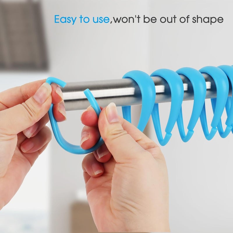 Topspring Light Blue Plastic Shower Curtain Hooks Rings - 12 Pcs Drop Shaped Sky Blue Shower Hooks for Curtain Bathroom Shower Rod - Image 2