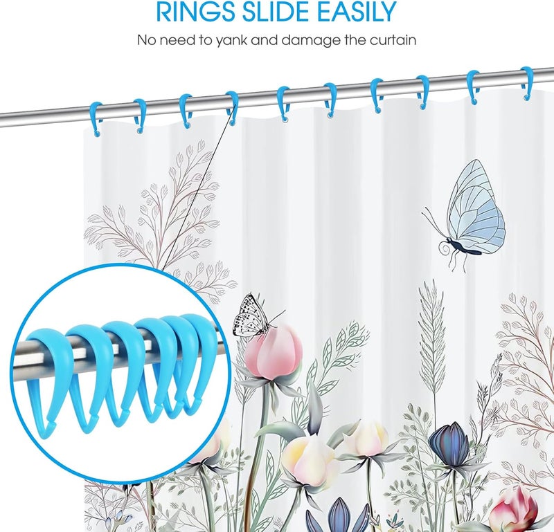 Topspring Light Blue Plastic Shower Curtain Hooks Rings - 12 Pcs Drop Shaped Sky Blue Shower Hooks for Curtain Bathroom Shower Rod - Image 3