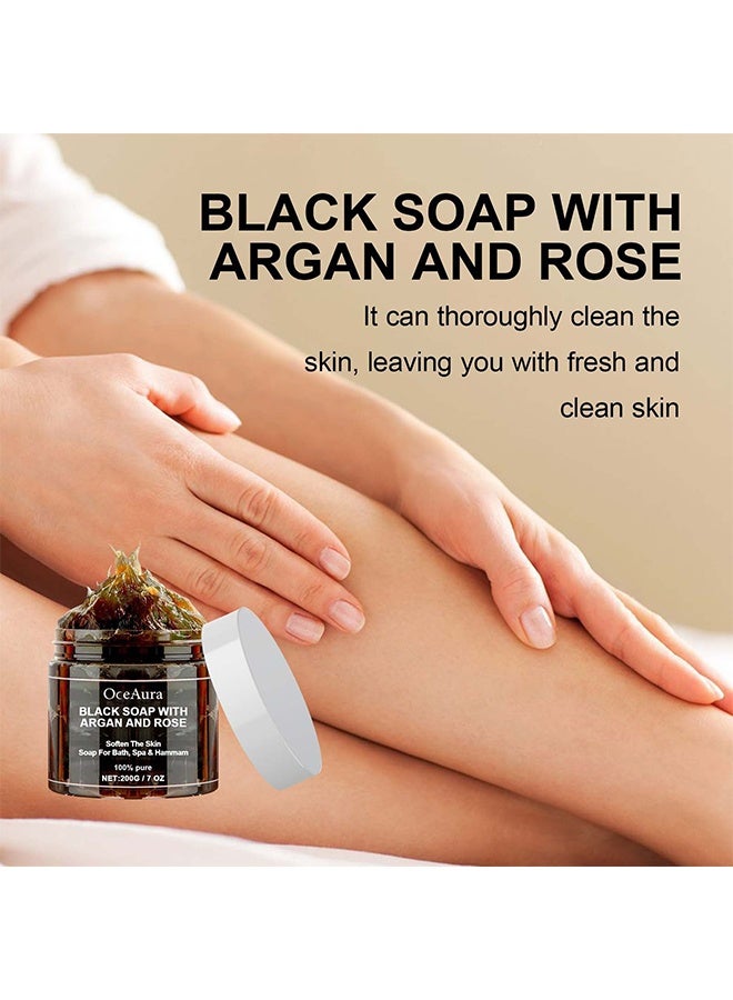  اوساورا صابون أسود بالأرغان والورد ، تنعيم البشرة ، صابون للاستحمام ، السبا والحمام ، مقشر الجسم ، مقشر الجسم ، صابون أسود مع الأرغان العضوي ، صابون أسود 200 غرام - Image 2