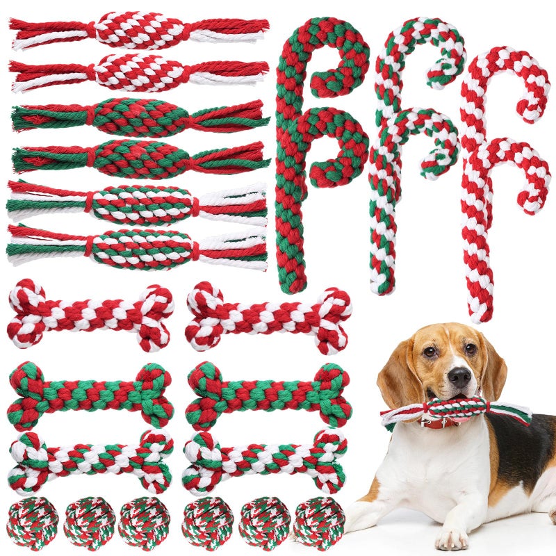 Glimin 24 Pcs Christmas Dog Rope Toys Pets Puppy Chew Interactive Toys Tough Christmas Colored Chew Training for Small Medium Large Pet Teething Cleaning GiftsClassic Style - Image 2
