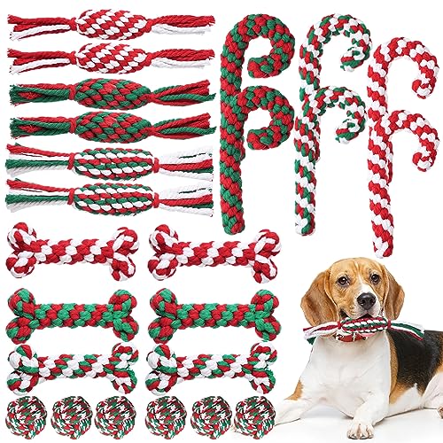 Glimin 24 Pcs Christmas Dog Rope Toys Pets Puppy Chew Interactive Toys Tough Christmas Colored Chew Training for Small Medium Large Pet Teething Cleaning GiftsClassic Style - Image 1