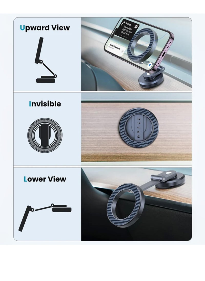 Brave MagSafe Car Mount with Aluminum Alloy and Carbon Fiber Finish, 360 Degree Rotating Magnetic Dashboard Phone Holder, Magnetic Phone Mount, N52 Strong Magnet, Compatible with iPhone 16 Pro Max / 16 Pro / 16 Plus / 15 / 14 / 13, Galaxy S25 / S24 Ultra / S24 / S23, Pixel 9 Pro, OnePlus 13, Xiaomi 15 Ultra, Huawei Mate 60 Pro, Realme GT 6, Vivo X100 Pro and More  - Image 2