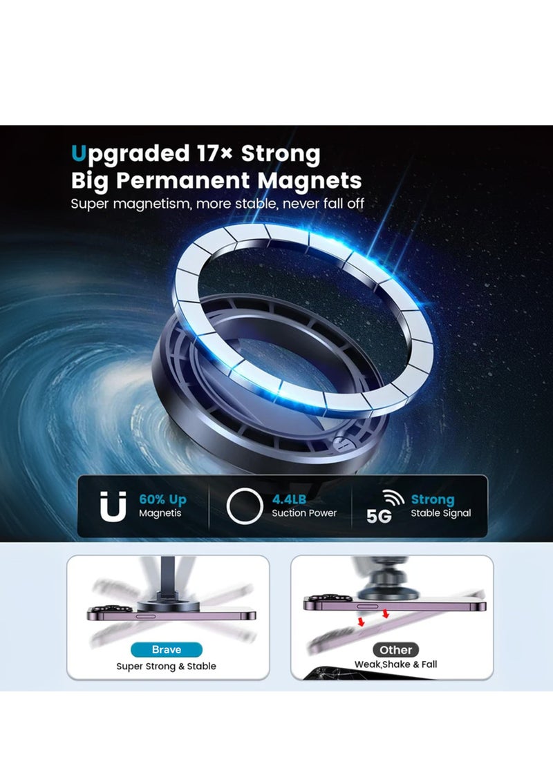 Brave MagSafe Car Mount with Aluminum Alloy and Carbon Fiber Finish, 360 Degree Rotating Magnetic Dashboard Phone Holder, Magnetic Phone Mount, N52 Strong Magnet, Compatible with iPhone 16 Pro Max / 16 Pro / 16 Plus / 15 / 14 / 13, Galaxy S25 / S24 Ultra / S24 / S23, Pixel 9 Pro, OnePlus 13, Xiaomi 15 Ultra, Huawei Mate 60 Pro, Realme GT 6, Vivo X100 Pro and More  - Image 3