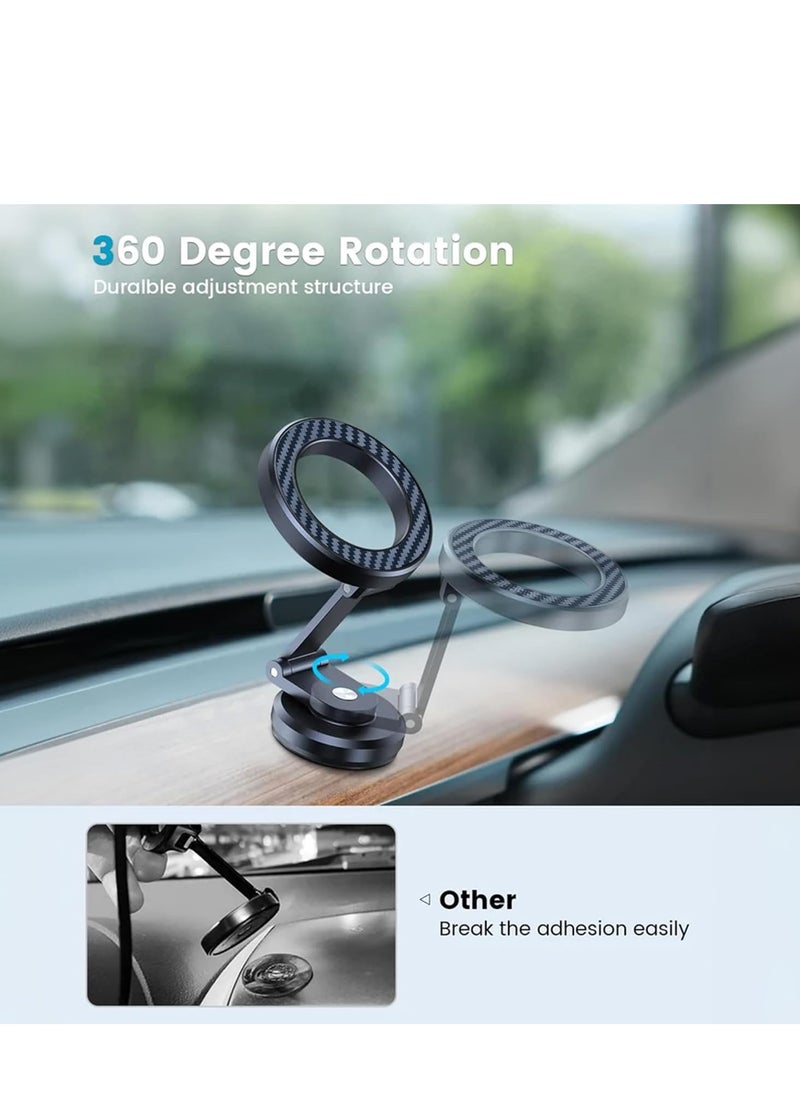 Brave - MagSafe Car Mount with Aluminum Alloy and Carbon Fiber Finish, 360 Degree Rotating Magnetic Dashboard Phone Holder, Magnetic Phone Mount, N52 Strong Magnet, Compatible with iPhone 16 Pro Max / 16 Pro / 16 Plus / 15 / 14 / 13, Galaxy S25 / S24 Ultra / S24 / S23, Pixel 9 Pro, OnePlus 13, Xiaomi 15 Ultra, Huawei Mate 60 Pro, Realme GT 6, Vivo X100 Pro and More - Image 1