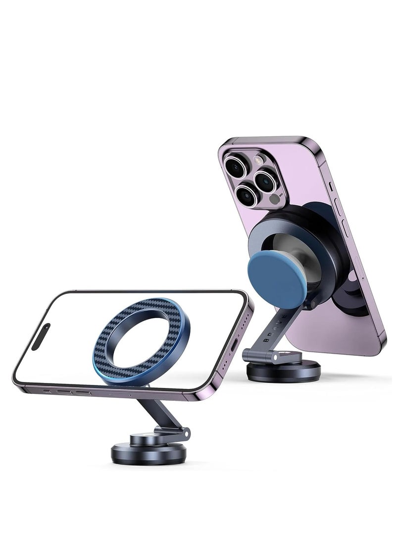 Brave - MagSafe Car Mount with Aluminum Alloy and Carbon Fiber Finish, 360 Degree Rotating Magnetic Dashboard Phone Holder, Magnetic Phone Mount, N52 Strong Magnet, Compatible with iPhone 16 Pro Max / 16 Pro / 16 Plus / 15 / 14 / 13, Galaxy S25 / S24 Ultra / S24 / S23, Pixel 9 Pro, OnePlus 13, Xiaomi 15 Ultra, Huawei Mate 60 Pro, Realme GT 6, Vivo X100 Pro and More - Image 1