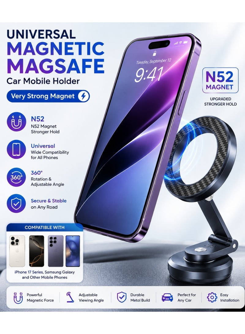 Brave MagSafe Car Mount, Magnetic Phone Holder, Aluminum Alloy with Carbon Fiber Finish, 360° Rotating Dashboard Mount, Strong N52 Magnet, Universal Car Phone Holder, Adjustable Mount, Car Holder, Compatible with iPhone Air, 17/17 Pro, 17 Pro Max, 16/15/14/13, Samsung Galaxy S25/S24/S23, Pixel 9 Pro, OnePlus 13, Xiaomi 15 Ultra, Huawei Mate 60 Pro, Realme GT 6, Vivo X100 Pro - Image 1