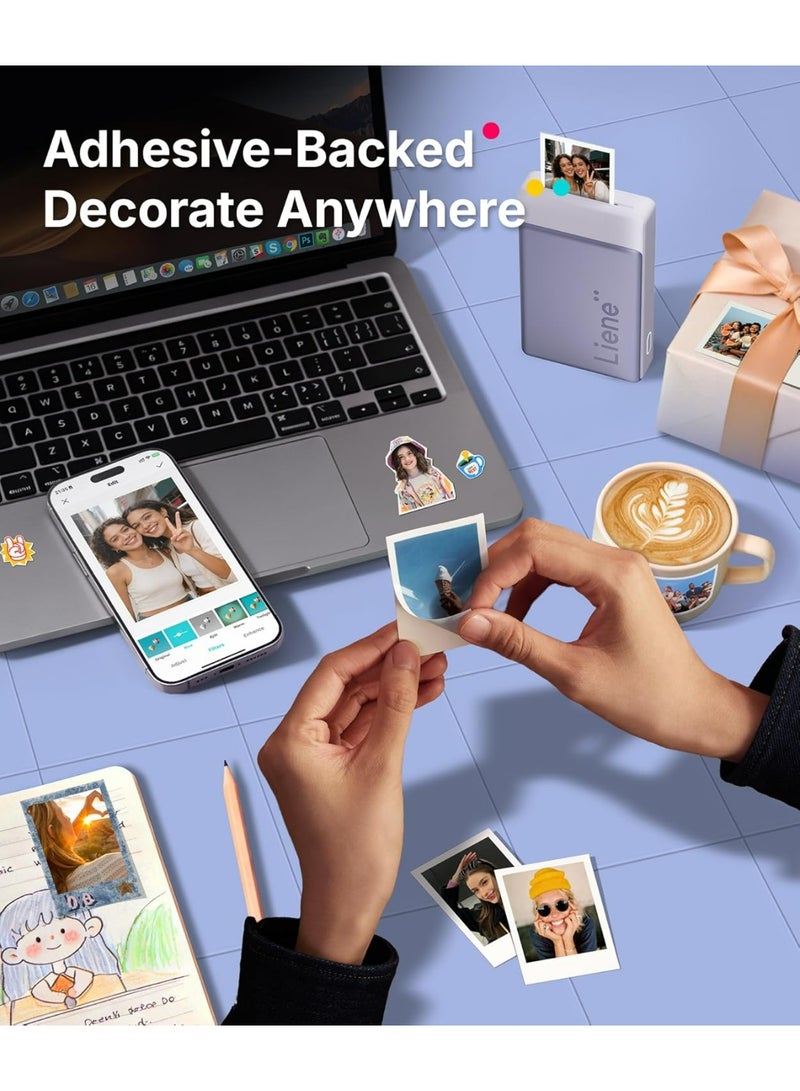 Liene N200 Pro Portable Photo Printer Purple 2x3 Inch – Bluetooth Instant Photo & Sticker Printer with 50 Photo Sheets, Compatible with iPhone & Android - Image 3