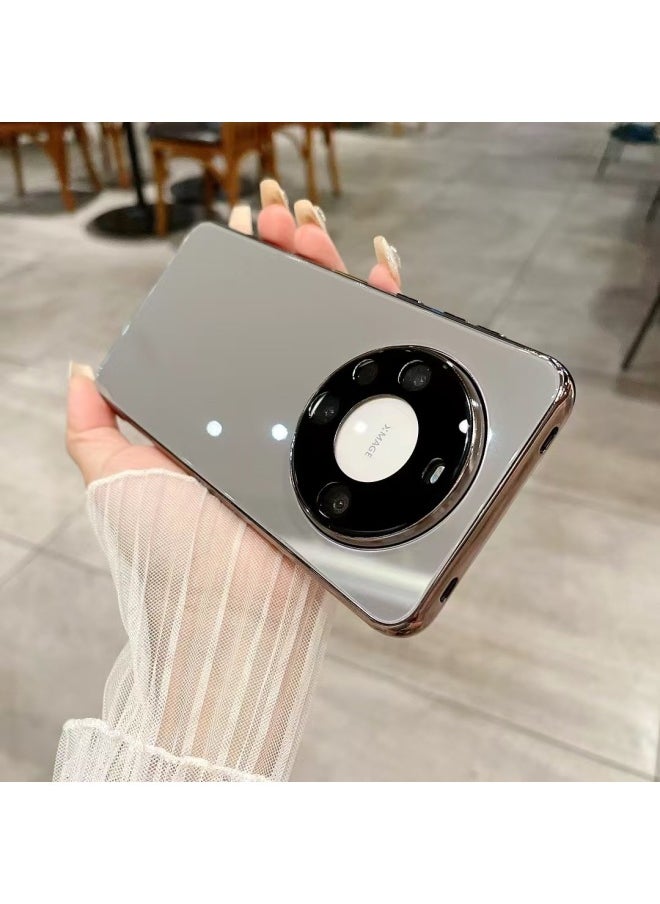 Generic - Solid Color Electroplated For Iphone 16ProMax Glass Case Ice Crystal For Huawei Mate70pro Phone Case For Huawei P70-Color:Black-electroplated Glass Shell Drb-Applicable Models:For Iphone 12pro - Image 1
