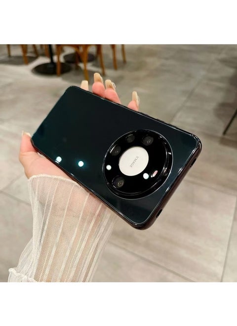 Solid Color Electroplated For Iphone 16ProMax Glass Case Ice Crystal For Huawei Mate70pro Phone Case For Huawei P70-Color:Black-electroplated Glass Shell Drb-Applicable Models:For Iphone 12pro