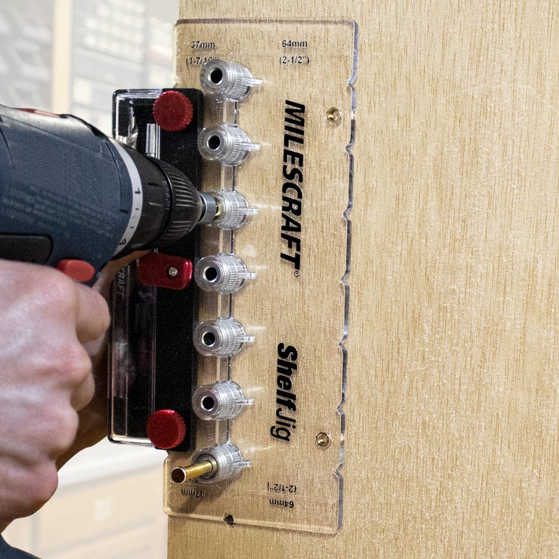 Milescraft 1343 Shelf Jig â€“ Create Â¼ in. and 5mm Shelf Pin Holes for Cabinets. Standard 32mm Spacing. Shelf Pin Jig includes Two Drill Bits - Image 3