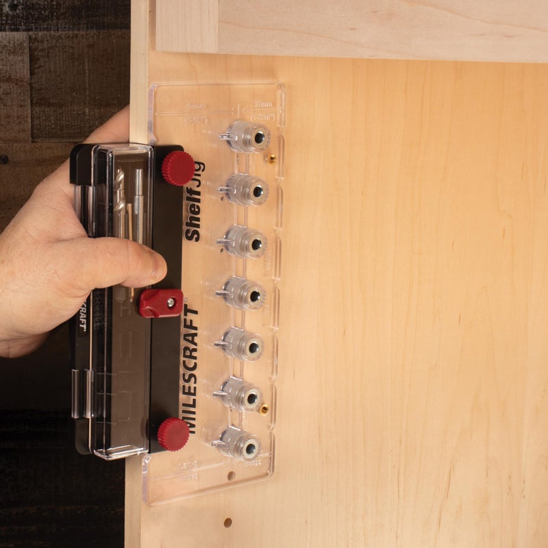 Milescraft 1343 Shelf Jig â€“ Create Â¼ in. and 5mm Shelf Pin Holes for Cabinets. Standard 32mm Spacing. Shelf Pin Jig includes Two Drill Bits - Image 2