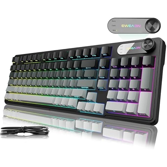 Eweadn V102 WIRED KEYBOARD, WIRED COMPUTER KEYBOARDS,99 KEYS SILENT KEYBOARDS WITH NUMBER PAD, SMART DISPLAY&KNOB CUTE PC KEYBOARD FOR MAC XBOX PC GAMER-GRADIENT BLACK - Image 1