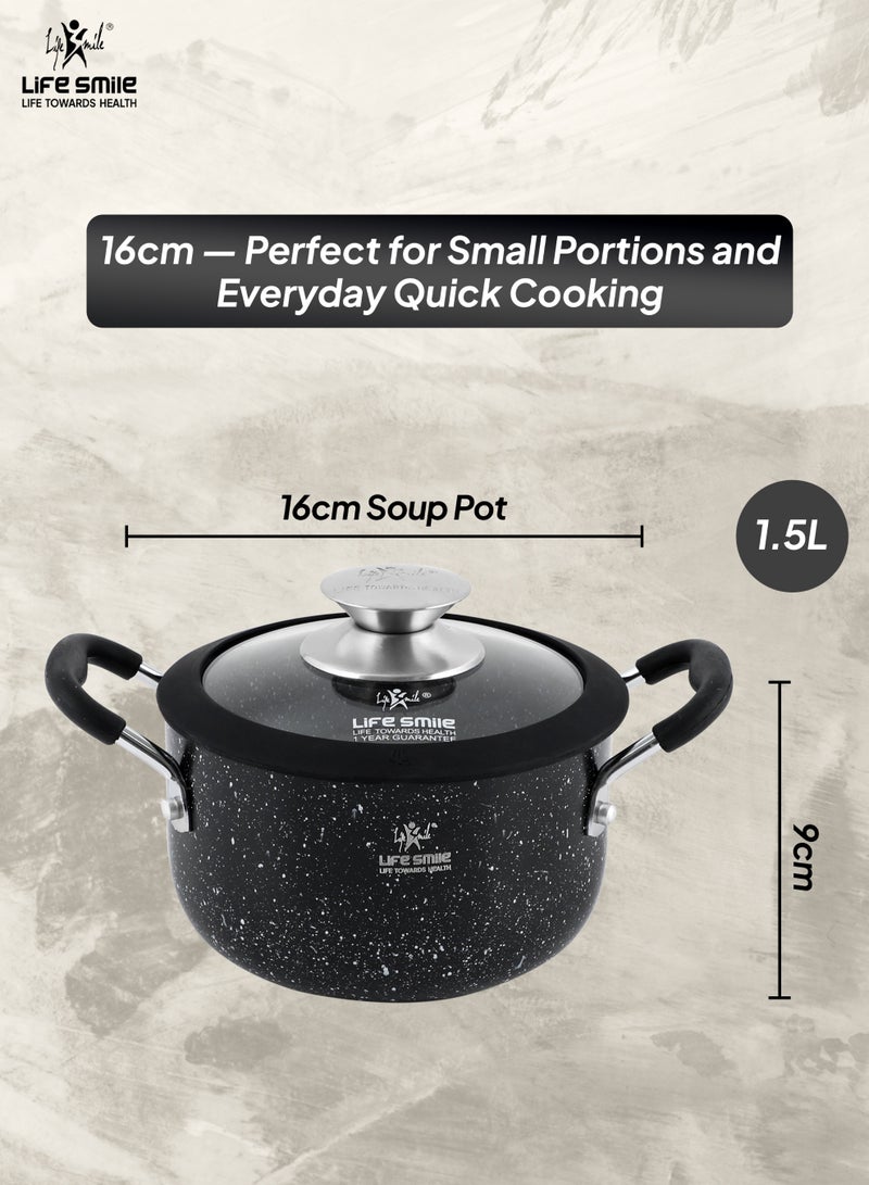 Life Smile Granite Non-Stick Soup Pot-1.5L with Glass Lid-Large Cooking Pot with Heat Resistant Handles-Multi-Layer Granite Non stick Cookwares - Image 3