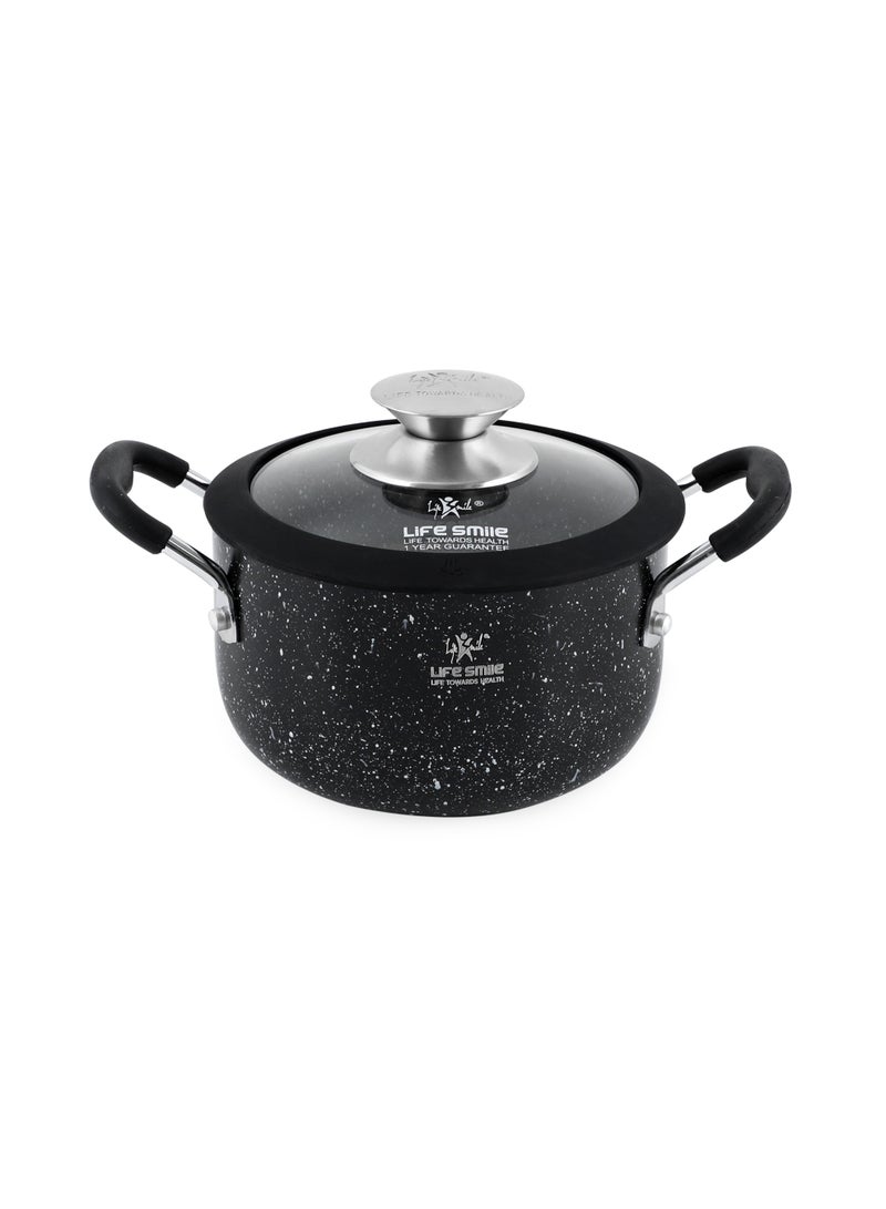 Life Smile Granite Non-Stick Soup Pot-1.5L with Glass Lid-Large Cooking Pot with Heat Resistant Handles-Multi-Layer Granite Non stick Cookwares - Image 1