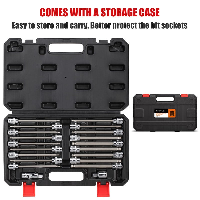RIMKOLO 3/8 Inch Drive Long Ball End Hex Bit Socket Set,20-Piece SAE & Metric Allen Socket Set 3mm to 10mm & 1/8-3/8 Inch S2 Steel Bits - Image 5