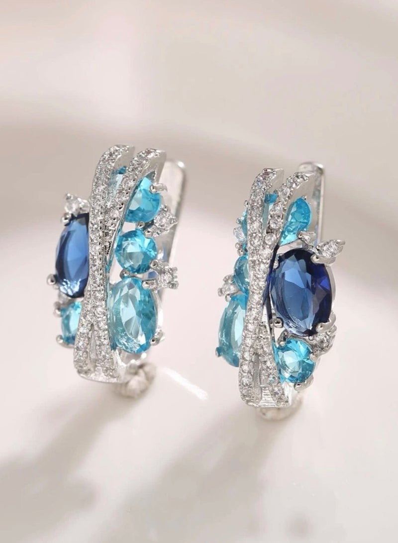 Dangle Charms Elegant Silver Plated Cubic Zircon Earrings For Women - Image 1