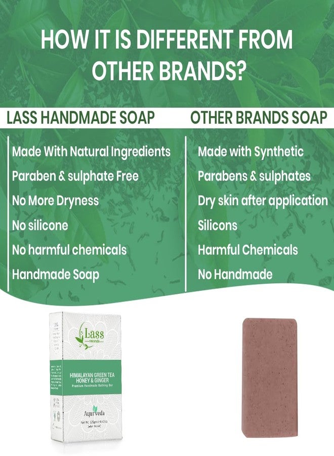 Lass Natural Himalayan Green Tea Honey & Ginger Natural Handmade Premium Bathing Soap, 125gm x 4 - (Pack of 4) - Image 4