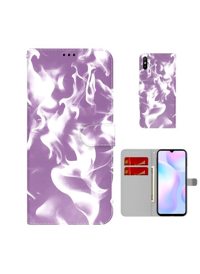 HuHa Case Cover For Xiaomi Redmi 9A Cloud Fog Pattern Horizontal Flip Leather Case with Holder & Card Slot & Wallet Purple 