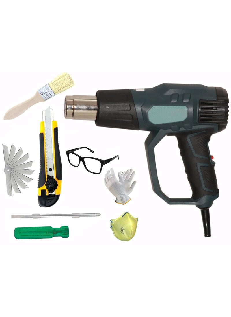 Digital Craft Digital Craft Professional Industrial Shrink Wrap Blower Heater Electric Hot Air Gun Kit Hot Air Gun 2200WCutter6Inch 2 In 1 Screw Driver 