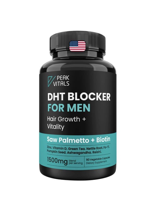 PEAK VITALS DHT Blocker for Men | Ultra Potent Hair Growth Formula | Saw Palmetto, Biotin, Pumpkin Seed, Herbal Extracts | Natural Hair Loss Supplements | Hair Regrowth Vitamins | Made in The USA | 90 Capsules - Image 1
