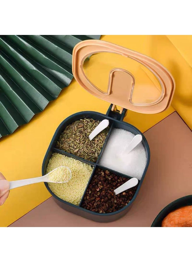 طقم توابل بلاستيك مقسم إلى 4 خانات مع 4 ملاعق وغطاء شفاف - Image 2