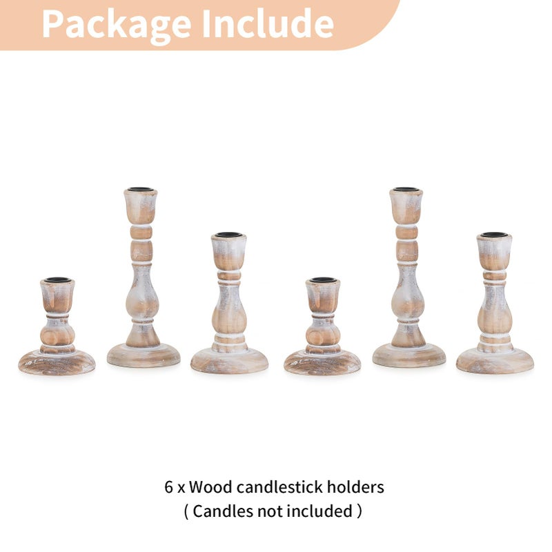 NUPTIO Rustic Candlestick Holders for Decor: Set of 6 Wood Taper Candles Holder - Vintage Candle Stick Tapered Holders for Fall Christmas Party Holiday Home Table Centerpiece - Image 4