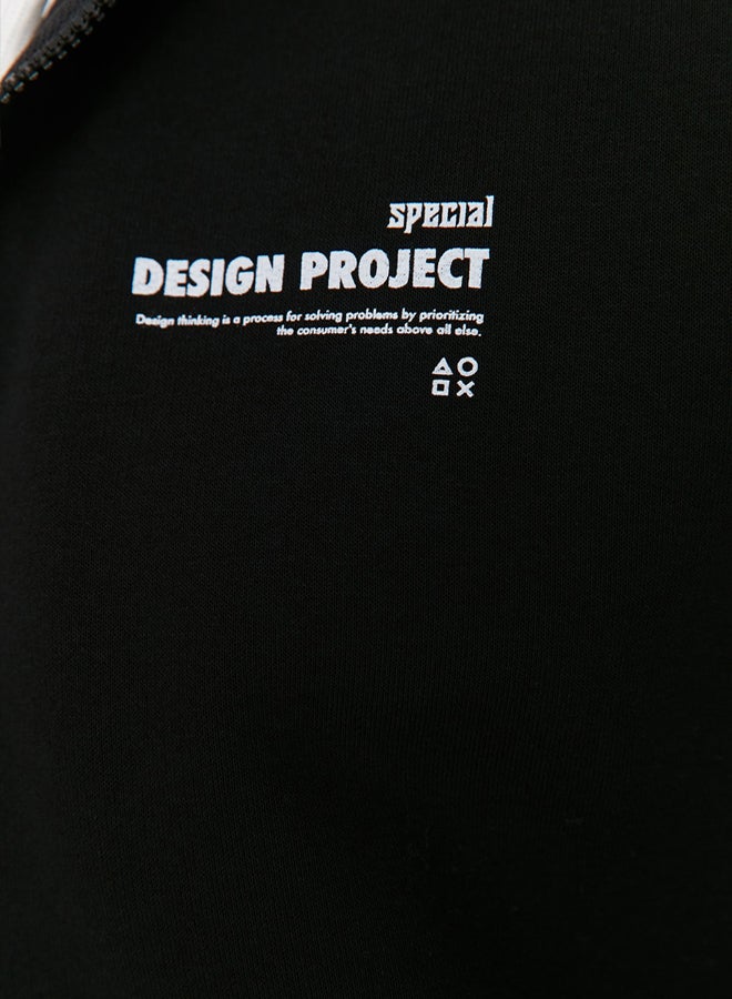 trendyol Black Regular/Normal Cut Hooded Slogan Printed Fleece/Warm Sweatshirt - Image 4