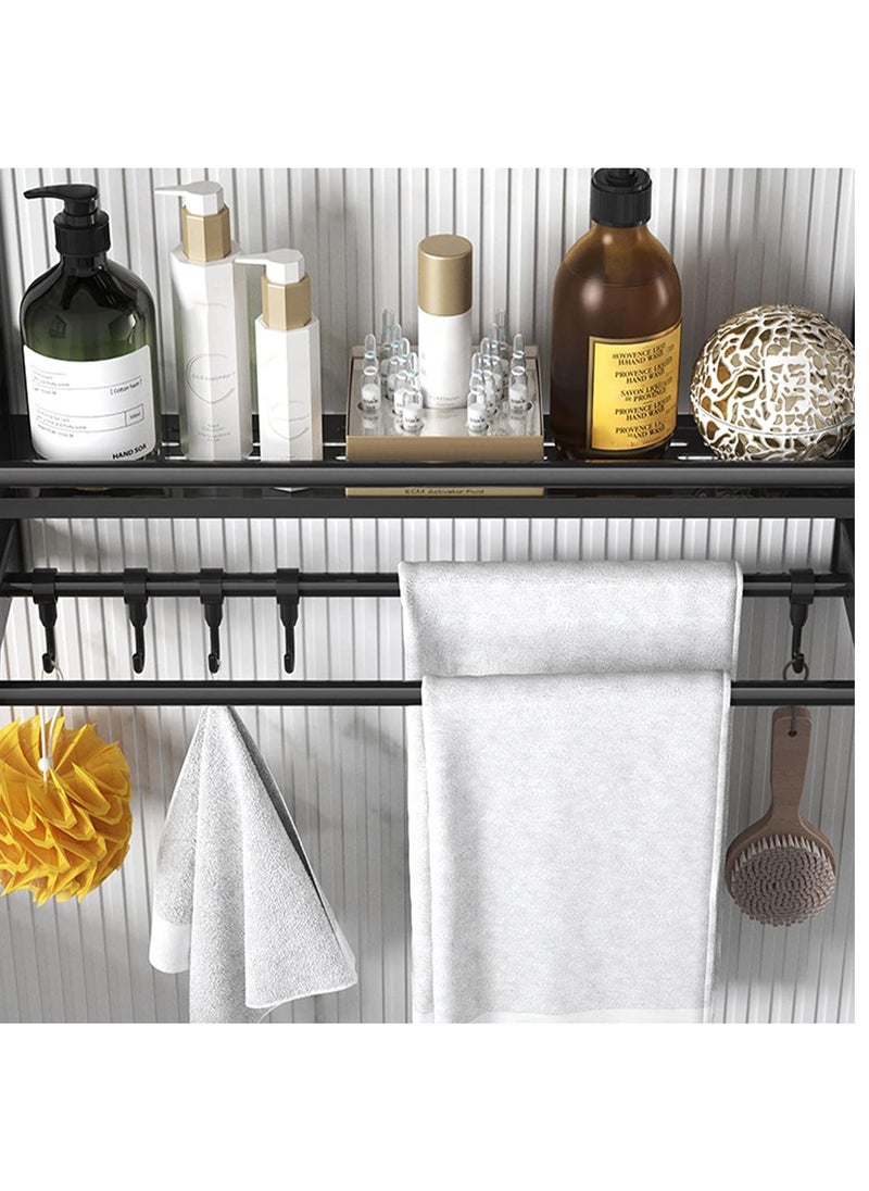 Arabest 2 Layers Bathroom Shelf, Wall Mount Bath Storage Basket with Hooks and Towel Rack, No Drilling Bathroom Organizer  - Image 5