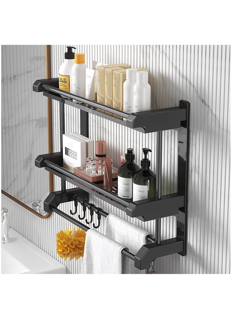 Arabest 2 Layers Bathroom Shelf, Wall Mount Bath Storage Basket with Hooks and Towel Rack, No Drilling Bathroom Organizer  - Image 1