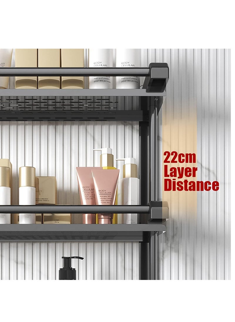Arabest 2 Layers Bathroom Shelf, Wall Mount Bath Storage Basket with Hooks and Towel Rack, No Drilling Bathroom Organizer  - Image 2