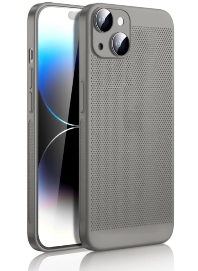 Case For iPhone 14 6.1-Inch Heat Dissipation Case with Built-in Camera Lens Protector Slim Fit Breathable Cooling Anti-Fingerprint Hard PC Back Shockproof Cover - Titanium Gray - Image 1