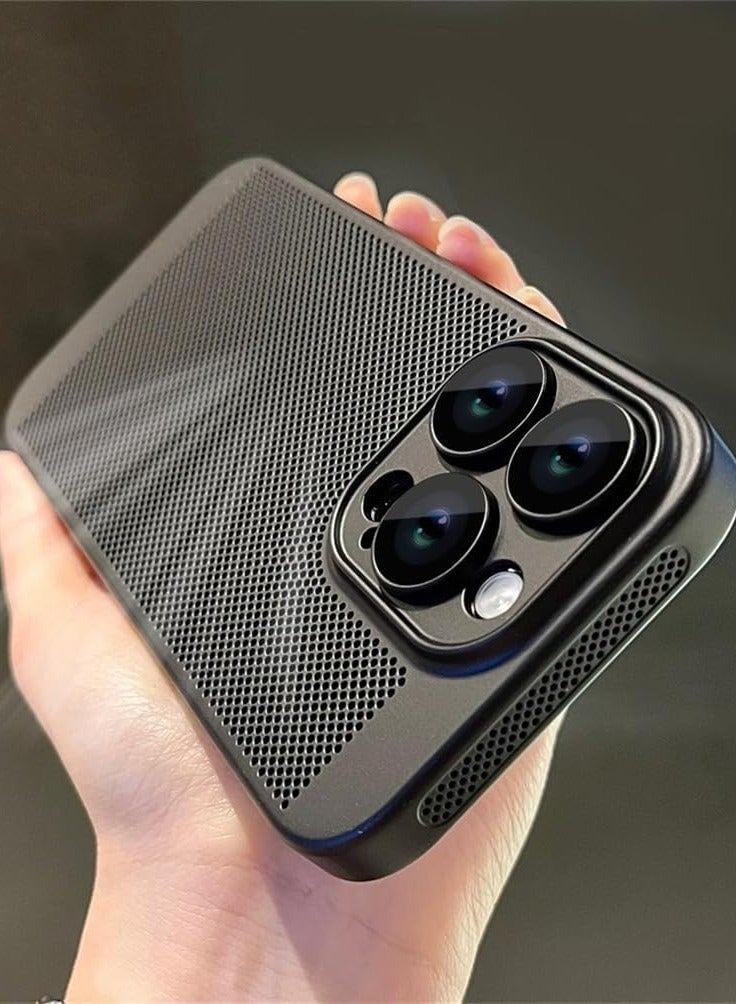 Case For iPhone 14 6.1-Inch Heat Dissipation Case with Built-in Camera Lens Protector Slim Fit Breathable Cooling Anti-Fingerprint Hard PC Back Shockproof Cover - Titanium Gray - Image 2
