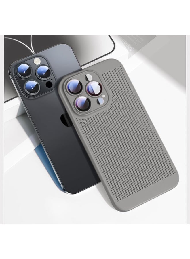 Case For iPhone 14 6.1-Inch Heat Dissipation Case with Built-in Camera Lens Protector Slim Fit Breathable Cooling Anti-Fingerprint Hard PC Back Shockproof Cover - Titanium Gray - Image 4