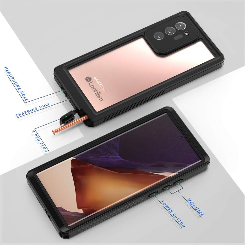 Lanhiem Galaxy Note 20 Ultra Case, IP68 Waterproof Dustproof Shockproof Case with Built-in Screen Protector, Full Body Sealed Underwater Protective Cover for Samsung Note 20 Ultra 6.9 inch, Black - Image 5
