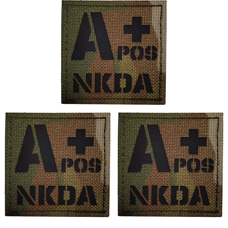 A Positive Blood Type Patch A POS A NKDA Infrared Reflective Medical Patches Hook and Loop Fastener Backing 197 x 197 Inch Bundle of 3 Pieces No Known Drug Allergies