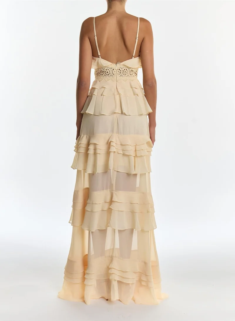 ترو ديكادينس Sophia Butter Yellow Tiered Ruffle Maxi Dress