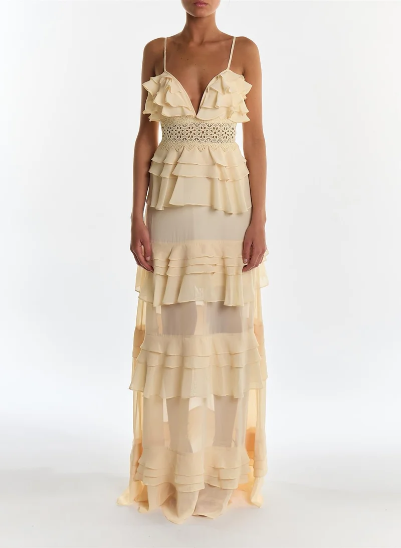 ترو ديكادينس Sophia Butter Yellow Tiered Ruffle Maxi Dress